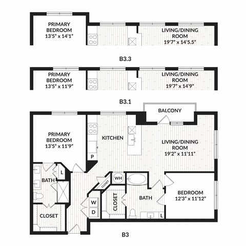 Floor plan for 2 beds, 2 baths, 1295 sqft